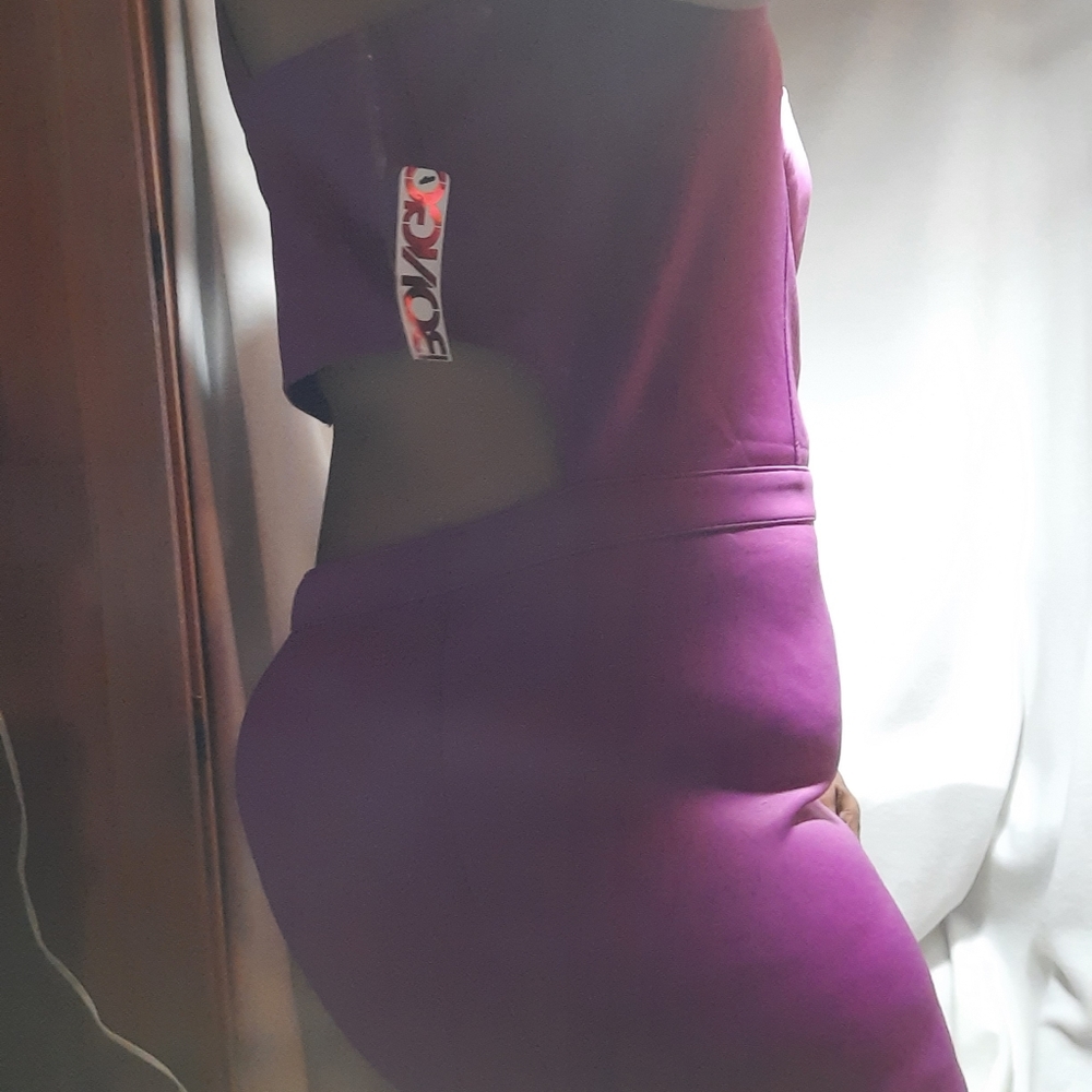 Sexy Fitted V Neck Zip Open Back Junior Plus Size Purple Dress 3X Women read Pls